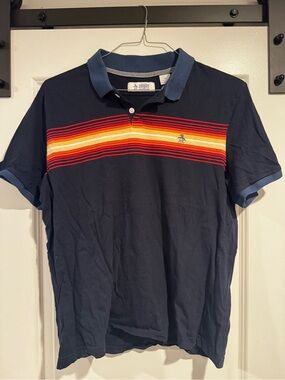 Original Penguin Navy Polo with Sunset Stripe Accent